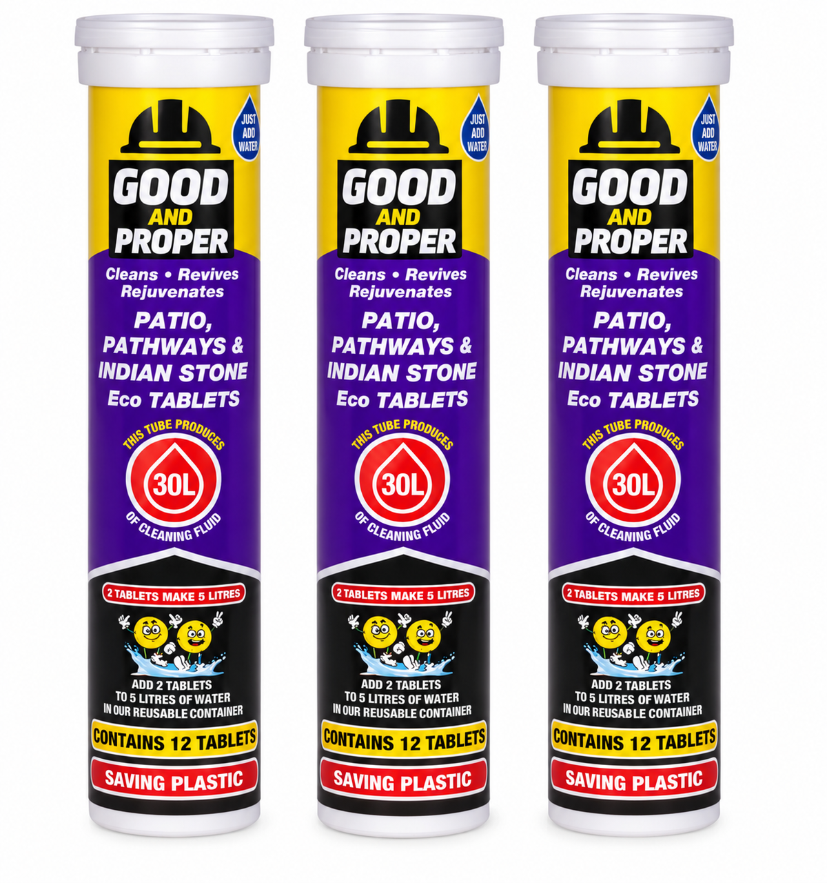 Good & Proper Patio, Pathways & Indian Stone Eco Cleaning Tablets – 3 Tubes / 36 Tablets