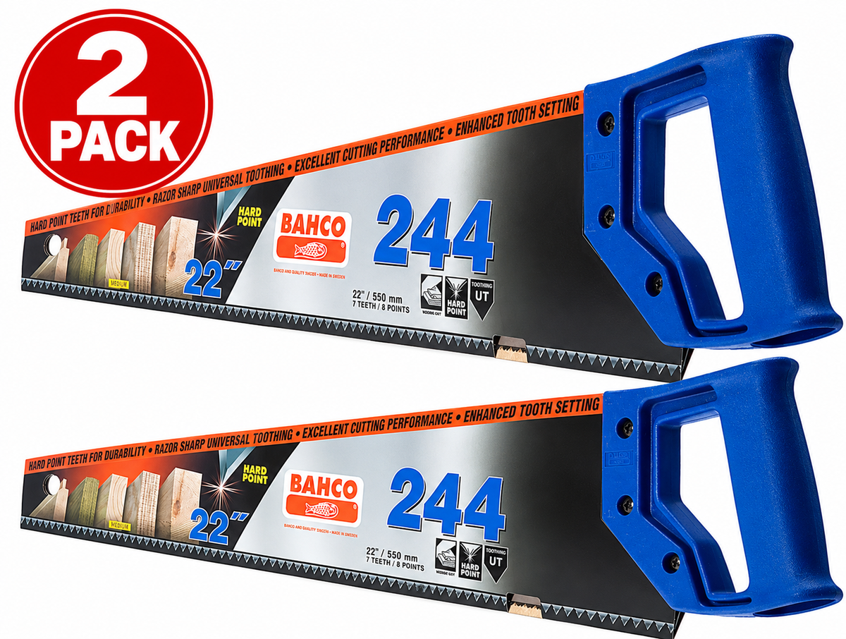 Bahco 244 Hardpoint Handsaw 22” 550mm 7 TPI – Twin Pack